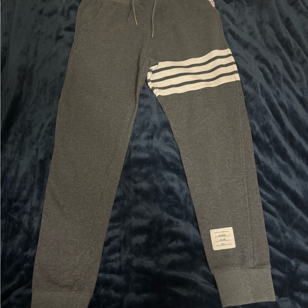 Thom Browne Charcoal Sweatpants with White Stripes